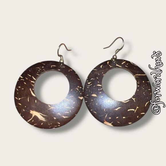 Bundle Sale 3 for $15 | Brown Distressed Wooden Earrings – 1 3/4” - Picture 1 of 6